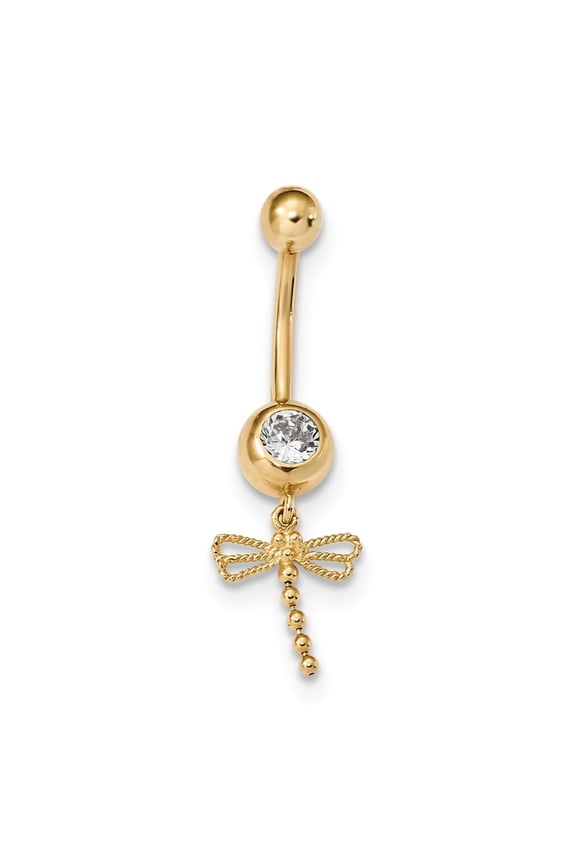 7.1mm 14k Cubic Zirconia Dragonfly Dangle Belly Ring