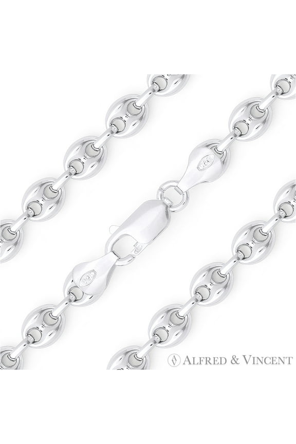 7.1mm Puffed Marina / Mariner Link Italian Chain Necklace in .925 Sterling Silver