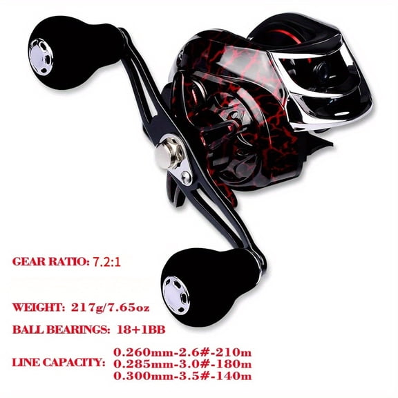 7.2:1 High-Speed Baitcasting Reel 18+1BB Dual Brake System 22lb Max Drag for Carp Bass Fishing