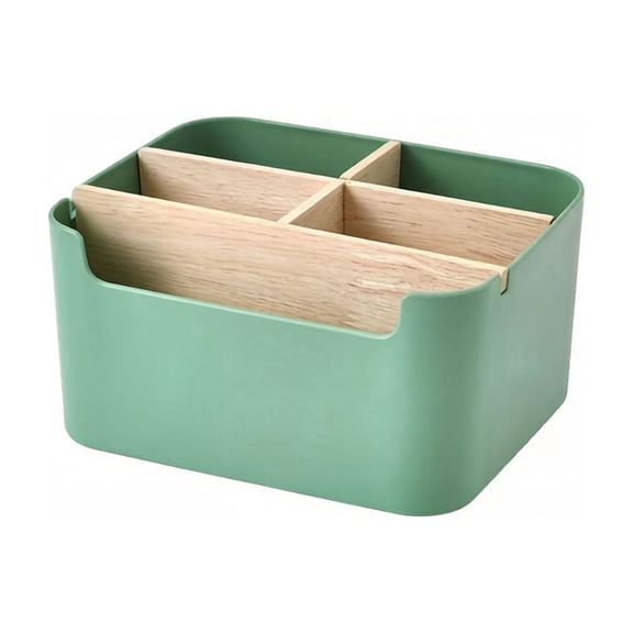 7.2*5.5*3.6 Inch Remote Control Holder Desk Storage Box, Divided Bamboo Desktop Organizer, Detachable Pen Holder Cell Phone Box, Modern Wooden Office Supplies Container for Home Accessories
