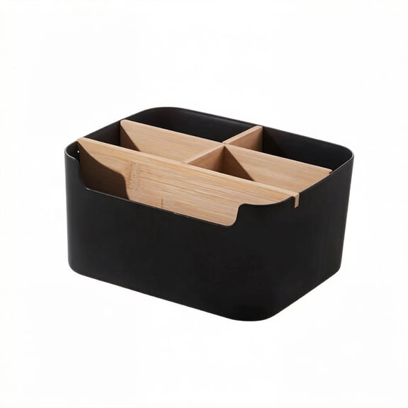 7.2*5.5*3.6 Inch Remote Control Holder Desk Storage Box, Divided Bamboo Desktop Organizer, Detachable Pen Holder Cell Phone Box, Modern Wooden Office Supplies Container for Home Accessories