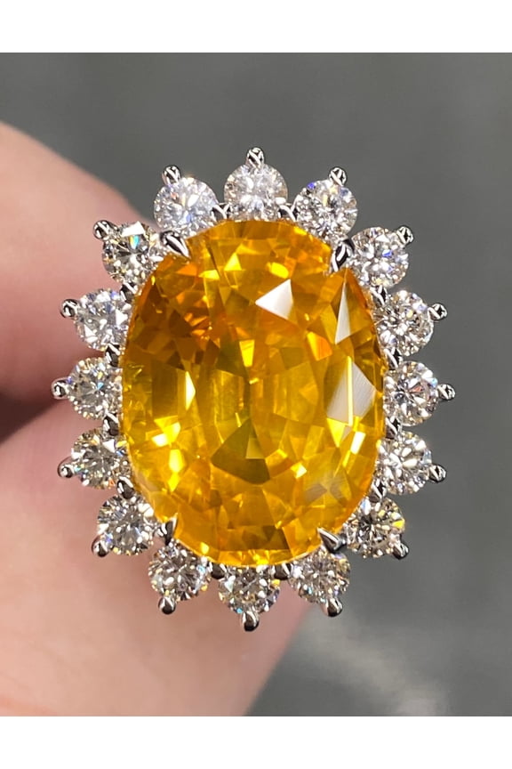 7.2 Ctw Vivid Golden Lab Yellow Sapphire Ring Large Huge Cocktail Princess Diana Halo