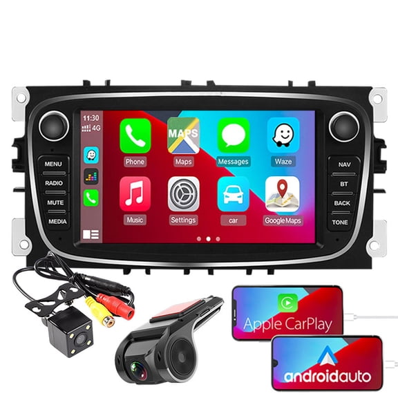 7" 2Din Car Radio Stereo, Builtin Carplay GPS WIFI for Ford Focus SMax Mondeo Galaxy CMax Kuga