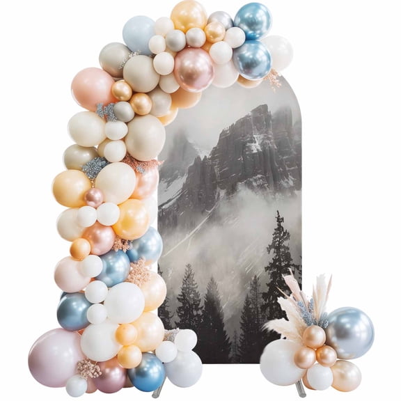 7.2 Ft Arch Backdrop Cover, National Parks Decorative Wedding Arch Covers Spandex Fitted, Canadian Smokey Mountain Cliff Idyllic Backdrop Arches Covers for Party Banquet Baby Shower