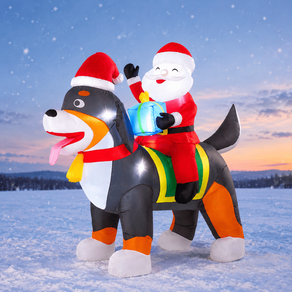 Led Bulbs In House 7.2 Ft Christmas Inflatable Santa Claus Riding Dog with Built-in LED ...