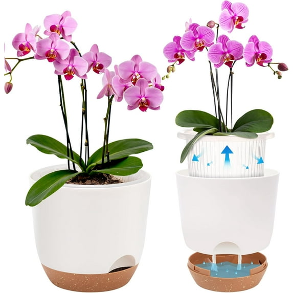 7.2 Inch Self Watering Orchid Pots for Indoor Plants,Macetas para Orqudeas,Flower Pots for Indoor Plants with Holes(White)