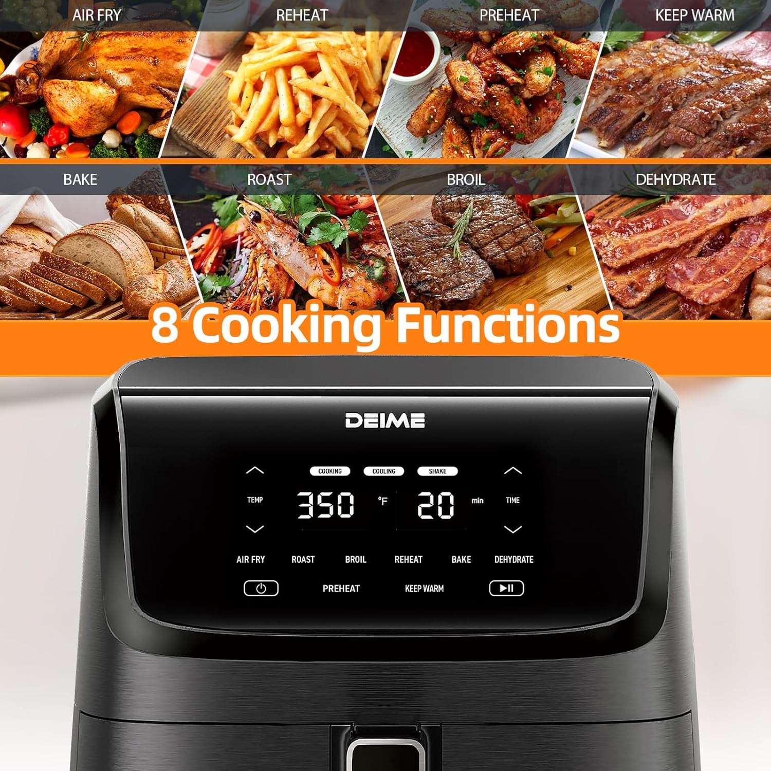 7.2 QT Air Fryer with 1700W, 8 Presets, LCD Touch Screen, Non-Stick Basket, Large Capacity Healthy Cooker