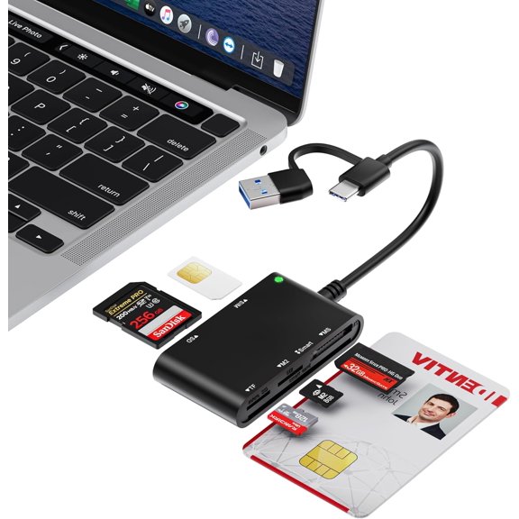 7 in 2 USB C/A SIM Card Reader for Military CAC Card Reader,Smart Card Reader for SIM/SD/TF/Memory Stick Pro Duo,Card Adapter for M2/IC/PIV,Memory Card Reader for Laptop,iPad,iPhone,Windows,Mac,Linux
