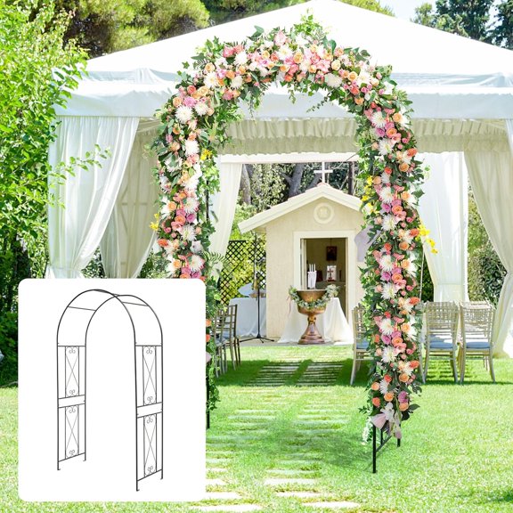 7.2 ft Garden Arbor, Metal Arch with Trellis for Climbing Plants, Roses, Vines, Outdoor Garden Archway for Wedding Bridal Party Decoration Ceremony