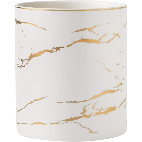 7" Marble Utensil Holder, Large Kitchen Utensil Holder Organizer , Golden Marble White Stable Utensil Crock Spatula Holder for Kitchen Counter Countertop Farmhouse Cooking Tools Holder