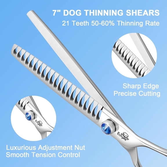 7" 21-Teeth Chunkers Dog Grooming Scissors & ETHYXE 7 Inch Curved Scissors for Dog Grooming