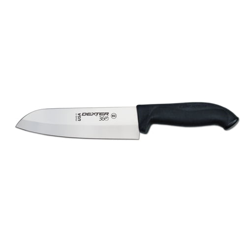 Dexter Russell S360-7PCP Dexter 360 (36004) Santoku Knife, 7", stamped, straight edge, DEXSTEEL stain free, high carbon steel, polypropylene/Santoprene handle, black, NSF