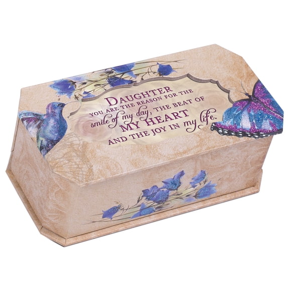 Cottage Garden - Daughter My Heart Joy in Life Butterfly and Bird Glitter Musical Box Plays Wonderful World