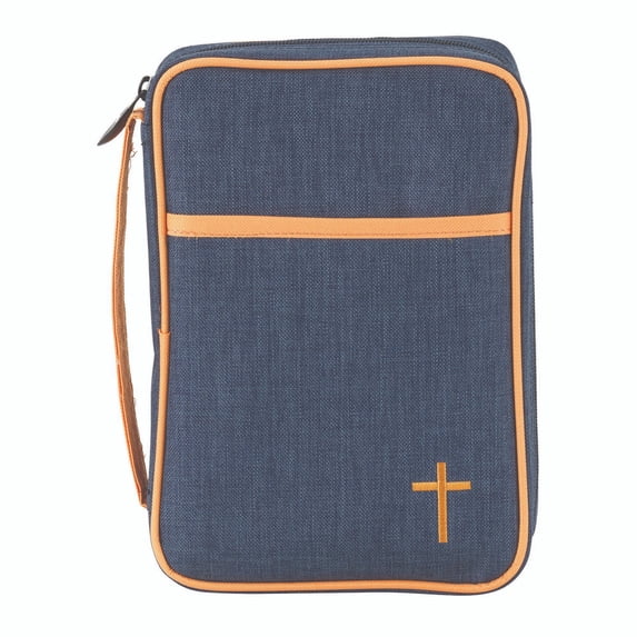 7.25" Blue Denim Tan Cross Embossed Religious Book Cover