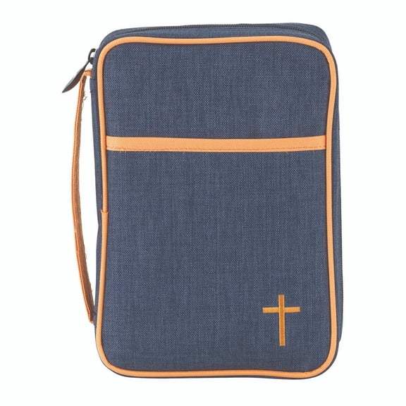 7.25" Blue Denim Tan Cross Embossed Religious Book Cover