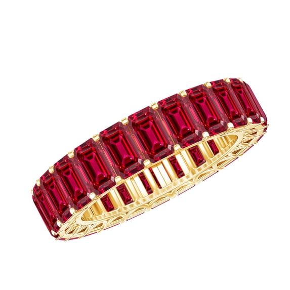 Rosec Jewels Lab Grown Ruby Eternity Band - AAAA Quality Certified - Emerald Cut Ruby Anniversary Band - Ready to Gift, 18K Yellow Gold, US 11.50