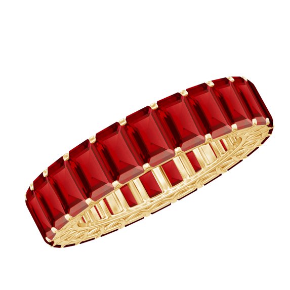 Rosec Jewels Lab Grown Ruby Eternity Band - AAAA Quality Certified - Emerald Cut Ruby Anniversary Band - Ready to Gift, 18K Yellow Gold, US 3.00
