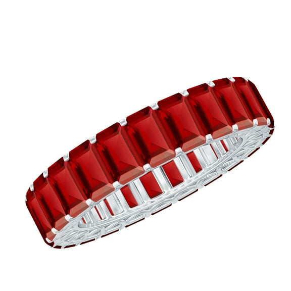 Rosec Jewels Lab Grown Ruby Eternity Band - AAAA Quality Certified - Emerald Cut Ruby Anniversary Band - Ready to Gift, 925 Sterling Silver, US 4.00