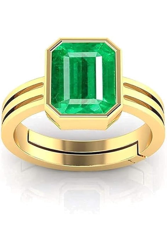 7.25 Carat Natural Colombian Green Emerald Panna Gemstone Punchdhatu 14k Yellow Gold Plated Adjustable Ring for Women's and Men's