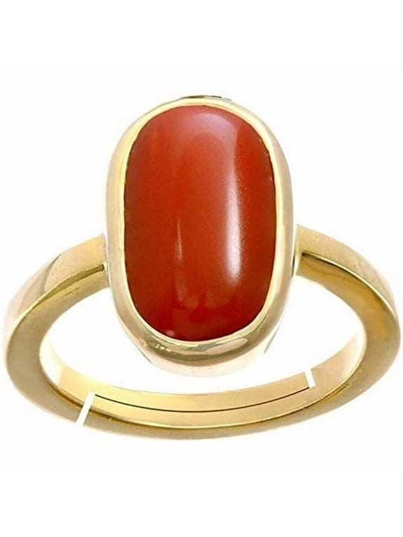 7.25 Carat Natural Red Coral Gemstone Ring Unisex Panchadhatu Goldplated Adjustable Band Ring