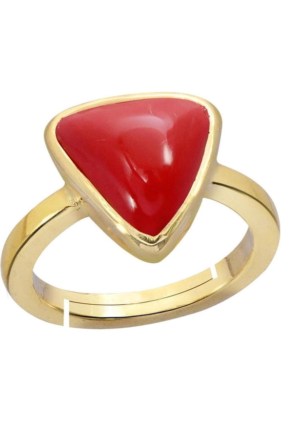 7.25 Carat Natural Triangle Red Coral Gemstone Ring Unisex Panchadhatu Adjustable Band