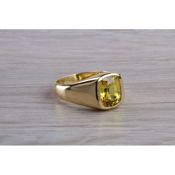 7.25 Carat Natural Yellow Sapphire Gemstone Handmade 925 Sterling Silver Pukhraj Stone Solitaire Bezel Setting Men's Ring