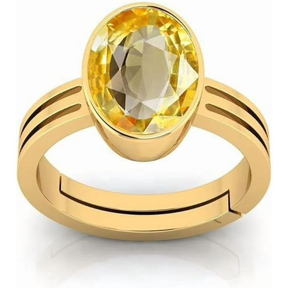 7.25 Carat Natural Yellow Sapphire Pukhraj Gemstone Handmade Punchdhatu Adjustable Men's Women's Ring
