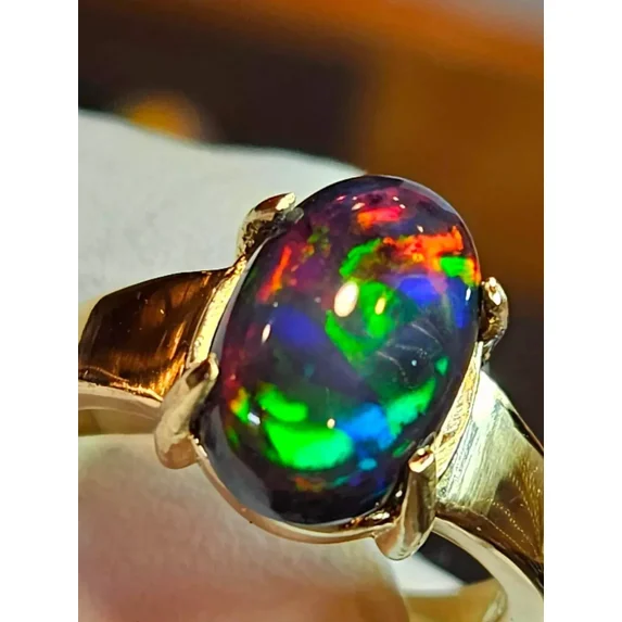 7.25 CaratNatural Black Fire Opal Ring Handmade 925 Sterling Silver Opal Ring Engagement