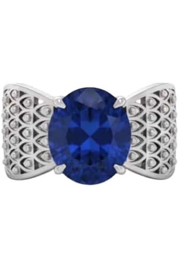 7.25 Ct Natural Blue Sapphire Gemstone Oval Shape Panchdhatu Silver Plated Adjustable Ring for Men and Women, Blue Neelam Astrological Birthstone Ring
