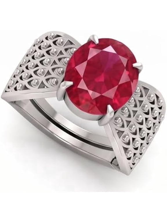 7.25 Ct Natural Red Ruby Gemstone Panchdhat (Brass) Silver Plated Adjustable Ring For Men And Women Birthstone