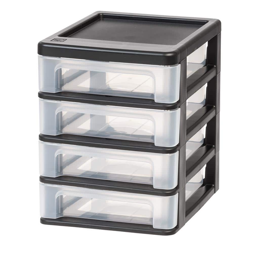 7.25 Qt. Compact Desktop 4Drawer System in Black, Storage Tote