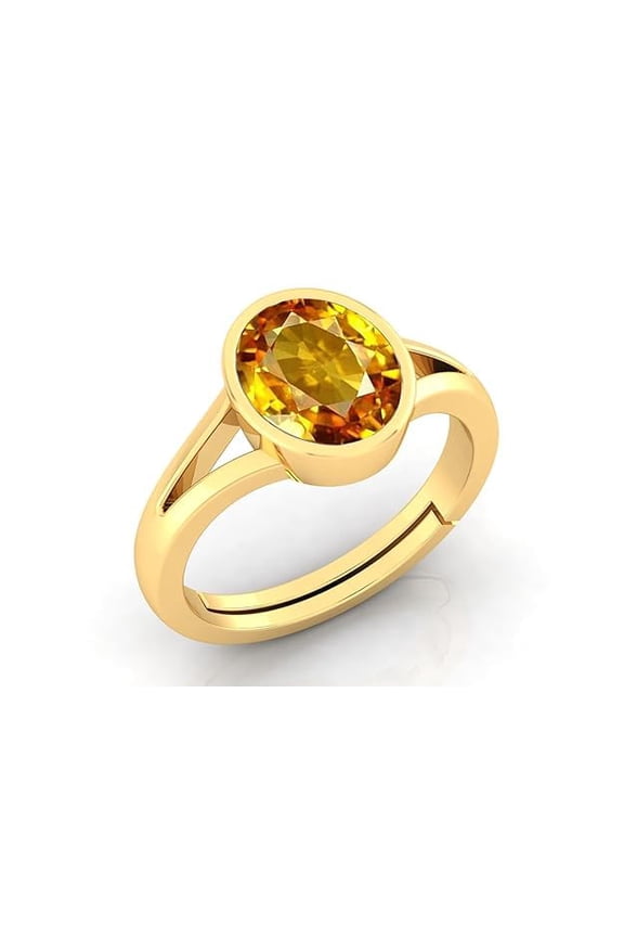 7.25 Ratti Pukhraj Stone Original Certified Yellow Sapphire Gemstone Gold Plated | Adjustable Ring With Lab Certificate for Men and Women