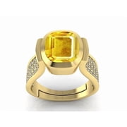 7.70 Carats Stone Original Certified Yellow Sapphire Gemstone Gold Plated Adjustable Woman Mans Ring