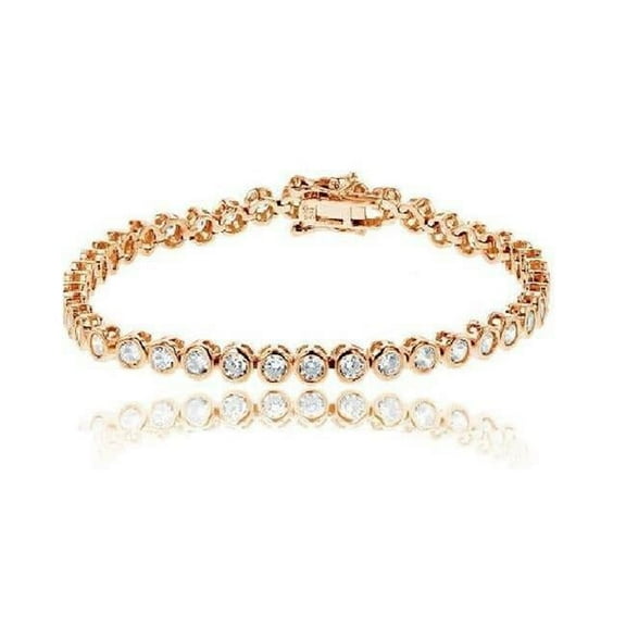 7.25 in. 14K Gold Over Silver Bezel-Set Round-Cut Cubic Zirconia Tennis Bracelet