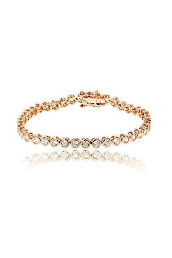 7.25 in. 14K Gold Over Silver Bezel-Set Round-Cut Cubic Zirconia Tennis Bracelet