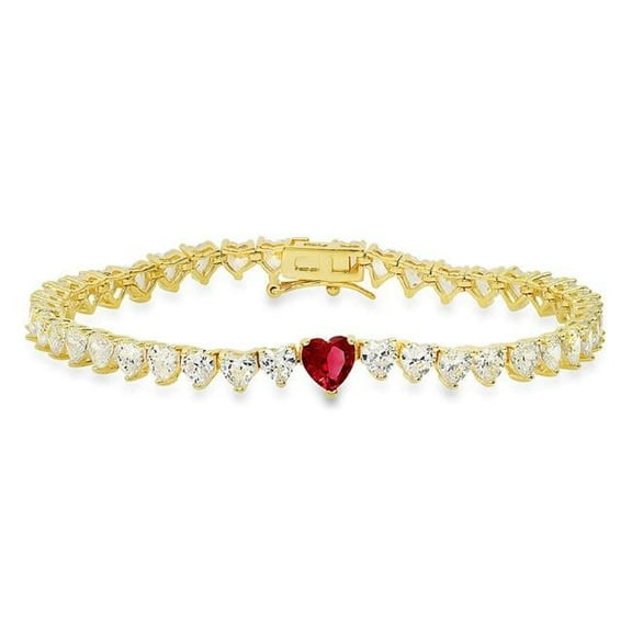 7.25 in. 14K Gold Over Silver Ruby Cubic Zirconia Heart-Cut Cubic Zirconia Tennis Bracelet