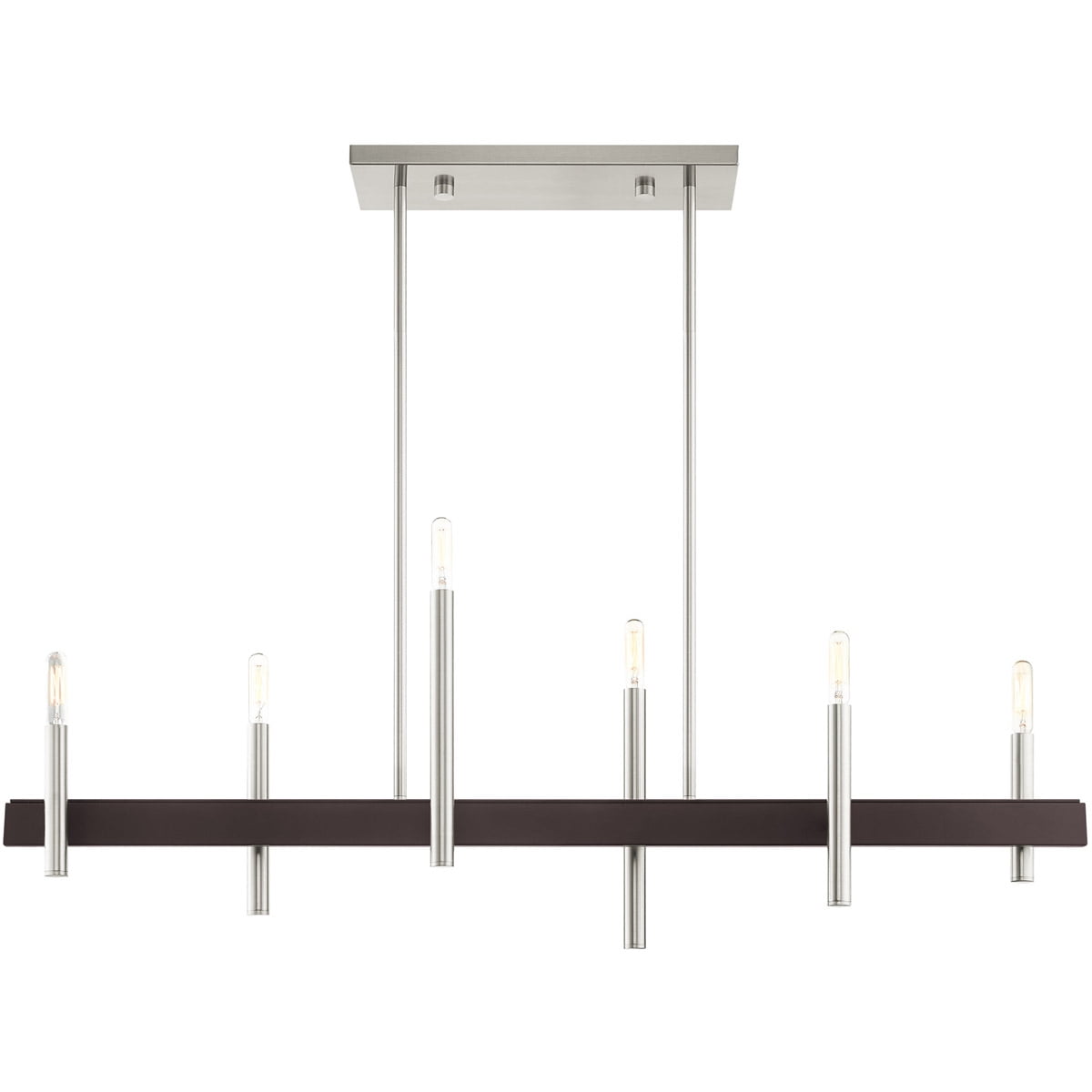 Elegant 6-Light Brushed Nickel & Crystal Chandelier with Bronze Accents
