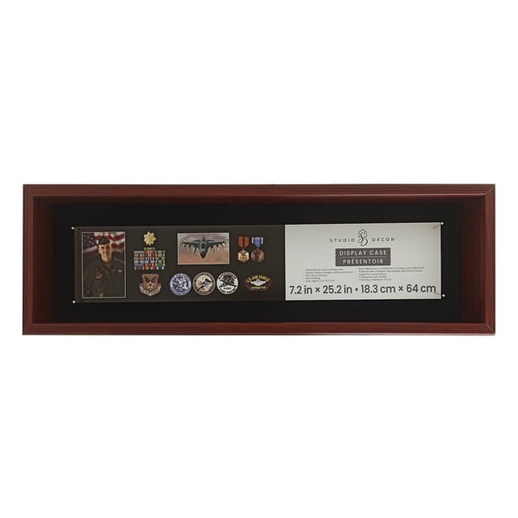 7.25" x 25.25" Mahogany Memorial Display Case by Studio Decor - Display Medals - Badges - and Memorabilia - 1 Pack