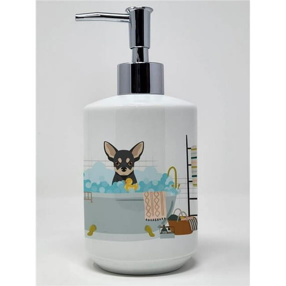 7.25 x 3.5 in. Black & Cream Chihuahua Ceramic Soap Dispenser