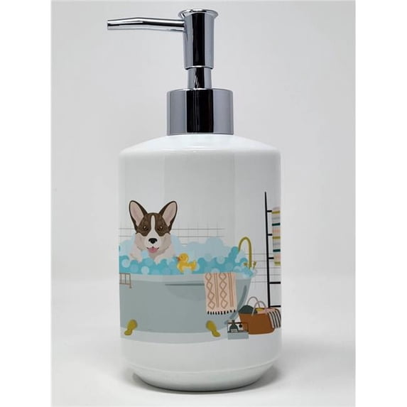 7.25 x 3.5 in. Brindle Cardigan Corgi Ceramic Soap Dispenser