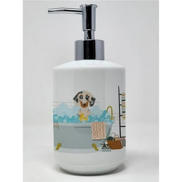 7.25 x 3.5 in. Cream Dapple Dachshund Ceramic Soap Dispenser