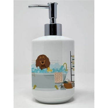 7.25 x 3.5 in. Longhair Chocolate & Tan Dachshund Ceramic Soap Dispenser