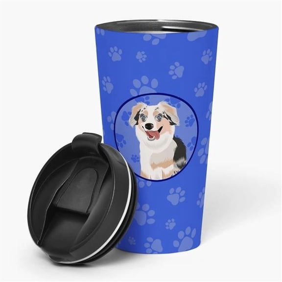 7.25 x 3.5 in. Unisex Australian Shepherd Blue Merle Puppy No.1 Stainless Steel 16 oz Tumbler, Blue