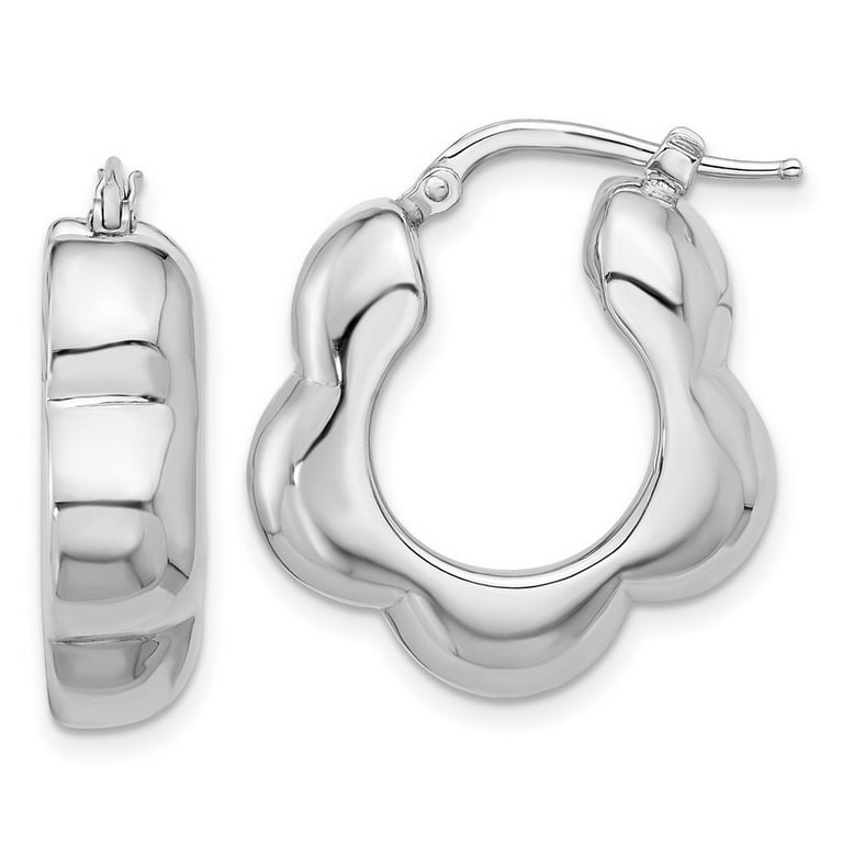Wide Huggie Hoop Earrings Rhodium-plated Sterling Silver Nontarnish Wide Huggie Hoop Earrings Rhodium-plated Sterling Silver Nontarnish