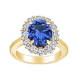 thumbnail image 1 of AFFY 7.28 Carat (Cttw) Simulated Blue Sapphire & White Natural Diamond Halo Engagement Ring In 14k Solid Yellow Gold Ring Size-6.5, 1 of 1