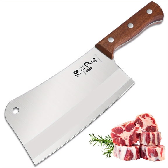 7.28 Inch Butcher Knife Meat Cleaver, Heavy Duty Bone Chopper, Razor Sharp Stainless Steel Blade with Full Tang Wooden Handle for Home Kitchen and Restaurant Use
