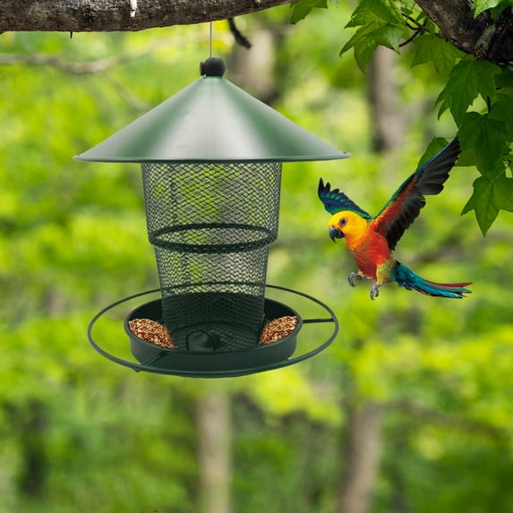 7.28 x 15.4 inch Outdoor Bird Feeder Hanging House Gazebo Style with Inclined Roof Easy to Clean and Refill for Attracting Natural Birds to Garden (Green)