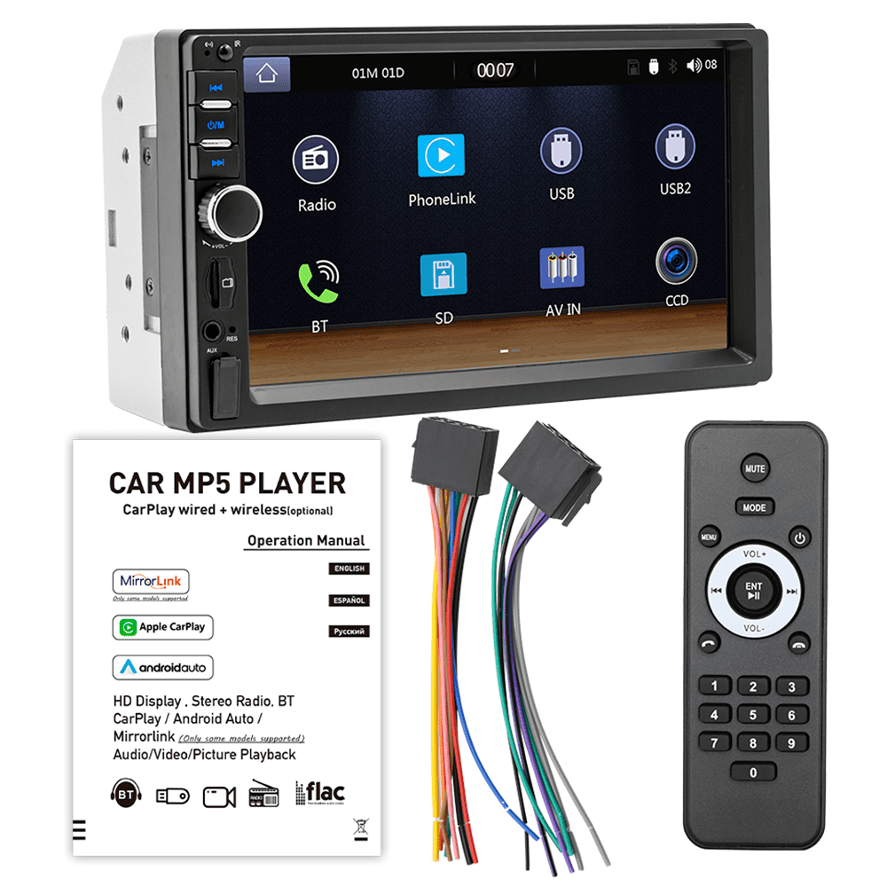7" 2Din/1 Din MP5 Car Player Mirrorlink wired Android AUTO/CarPlay BT ...