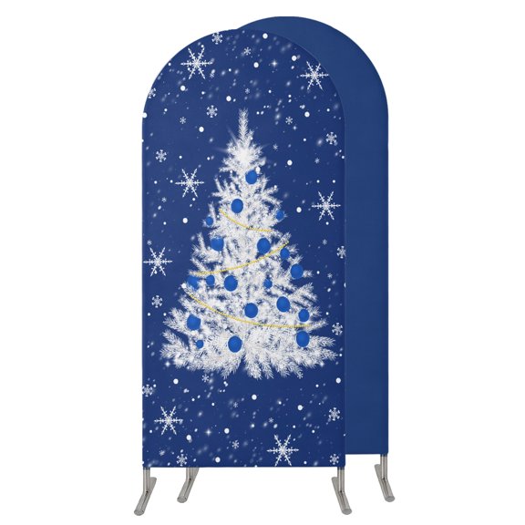 7.2FT Arch Backdrop Covers, Navy Blue Christmas Tree Wedding Arch Cover Stretchy, Balls Snowflake Xmas Tree Chiara Arches Backdrop Stand Covers for Birthday Baby Shower Party Banquet Decor