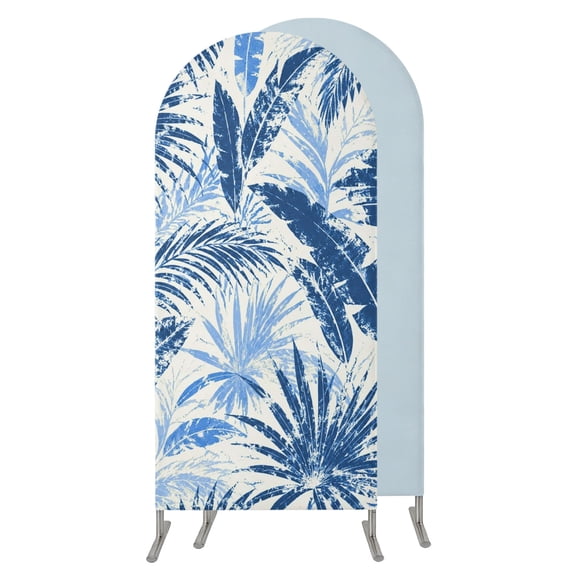 7.2FT Arch Backdrop Covers, Navy Blue Leaves Wedding Arch Cover Stretchy, Summer Botanical Tropical Watercolor Chiara Arches Backdrop Stand Covers for Birthday Baby Shower Party Banquet Decor